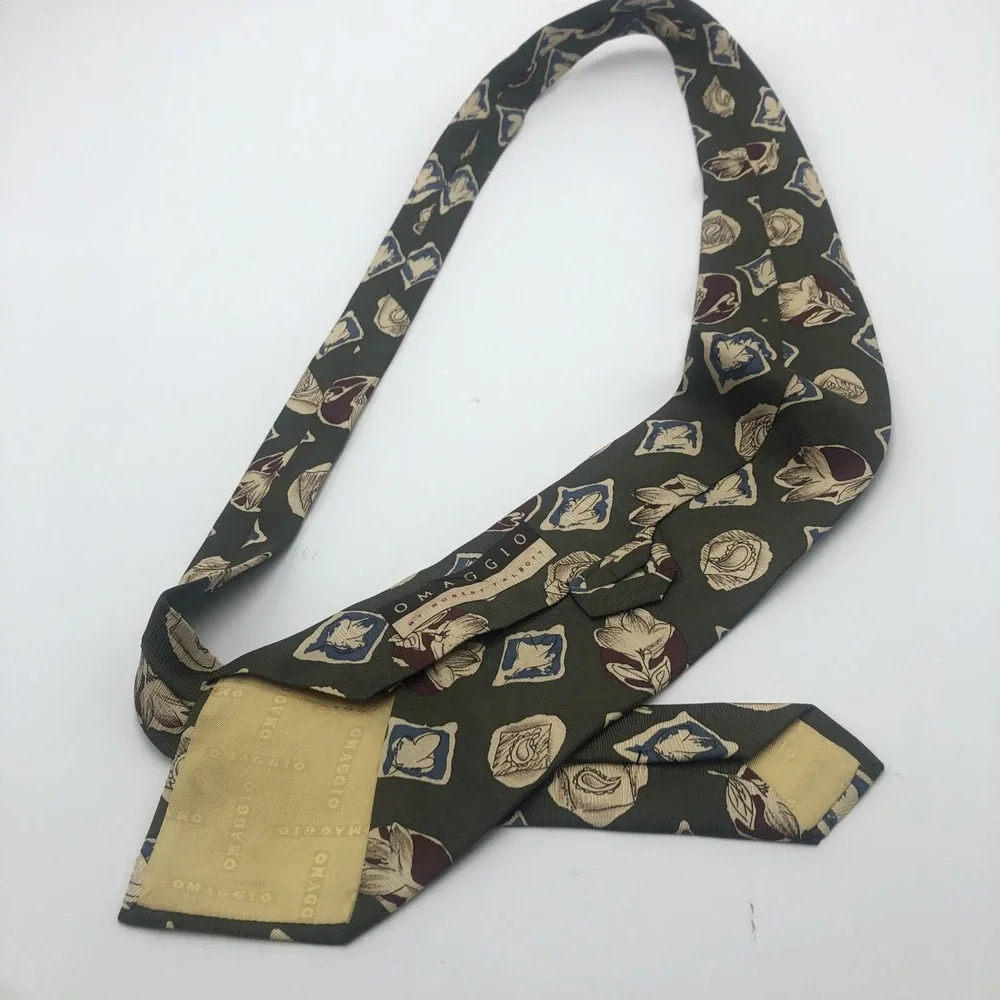 Omaggio by Robert Talbot Men's 100% Pure Silk Neck Tie‎ Green Fall Colors Italy